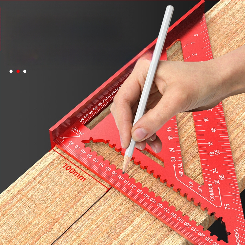 Алуминиев триъгълник-правило за дърводелство, с двойни английски/метрични скали, 90° ъгъл, висока прецизност