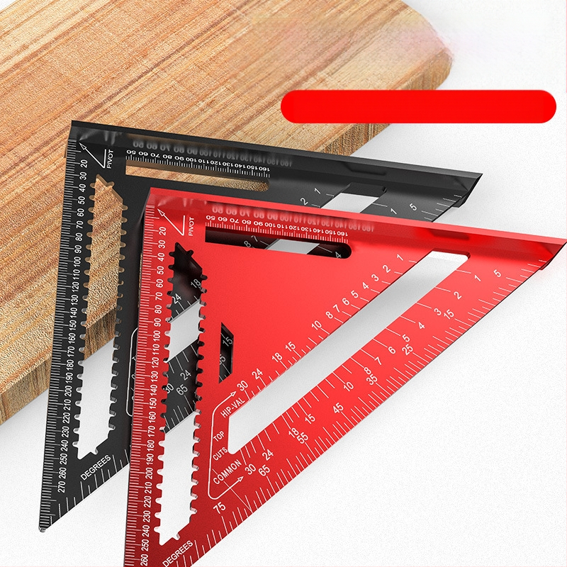 Алуминиев триъгълник-правило за дърводелство, с двойни английски/метрични скали, 90° ъгъл, висока прецизност