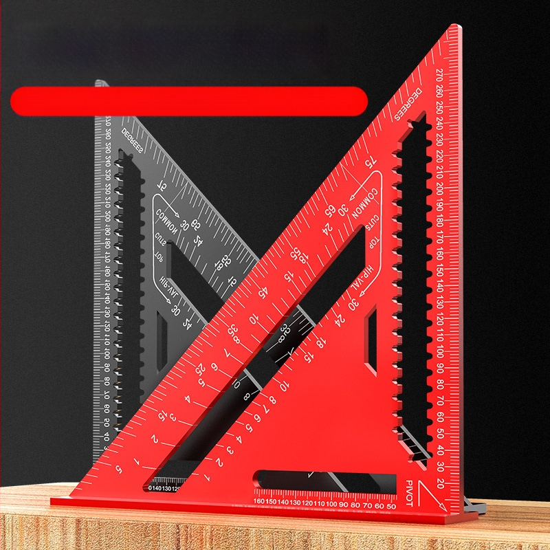 Алуминиев триъгълник-правило за дърводелство, с двойни английски/метрични скали, 90° ъгъл, висока прецизност