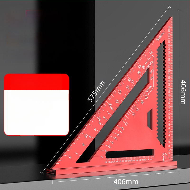 Алуминиев триъгълник-правило за дърводелство, с двойни английски/метрични скали, 90° ъгъл, висока прецизност