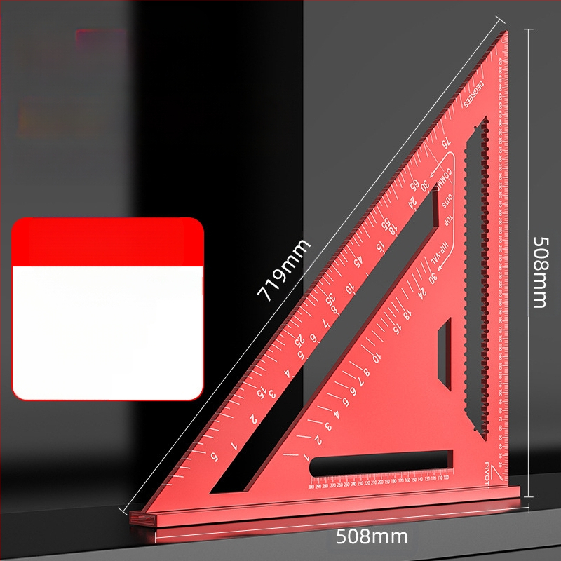 Алуминиев триъгълник-правило за дърводелство, с двойни английски/метрични скали, 90° ъгъл, висока прецизност