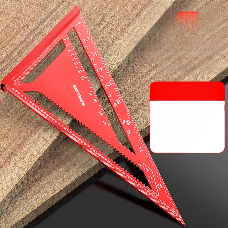 Алуминиев триъгълник-правило за дърводелство, с двойни английски/метрични скали, 90° ъгъл, висока прецизност