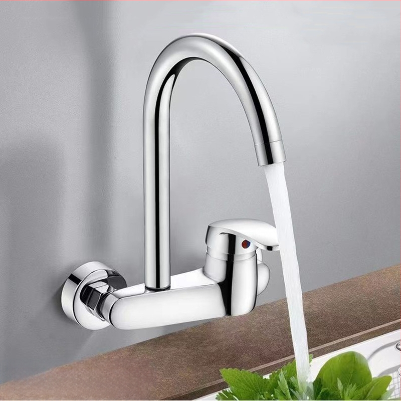 Кухненски стенен смесител за вграждане, меден корпус, смесване на гореща и студена вода, стенен монтаж, керамичен клапан, 20 мм вход/изход, модел DK-323