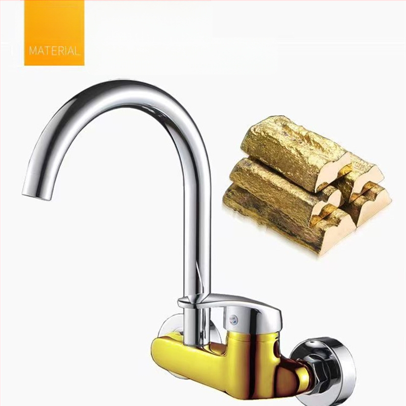 Кухненски стенен смесител за вграждане, меден корпус, смесване на гореща и студена вода, стенен монтаж, керамичен клапан, 20 мм вход/изход, модел DK-323