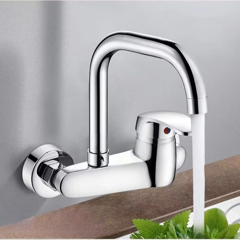 Кухненски стенен смесител за вграждане, меден корпус, смесване на гореща и студена вода, стенен монтаж, керамичен клапан, 20 мм вход/изход, модел DK-323