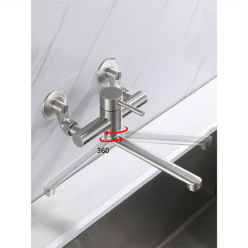 Стенен смесител за мивка от неръждаема стомана 304 CFRQ2551, тройна конструкция, керамичен дисков клапан