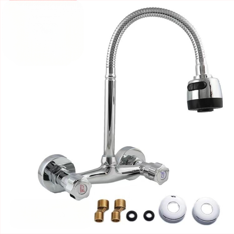 Robinet de bucătărie din cupru, încastrat în perete, apă caldă și rece, supapă cu disc ceramic, control dual, 2–90°C