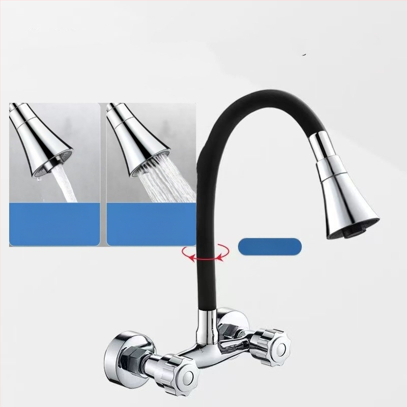 Robinet de bucătărie din cupru, încastrat în perete, apă caldă și rece, supapă cu disc ceramic, control dual, 2–90°C