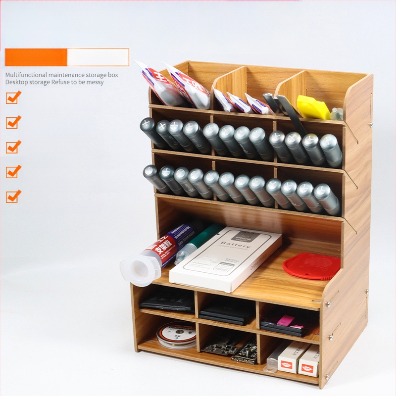 Medinis atsuktuvų laikiklis, daugiafunkcinis mobiliųjų telefonų remonto įrankių organizatorius ir darbo stalas