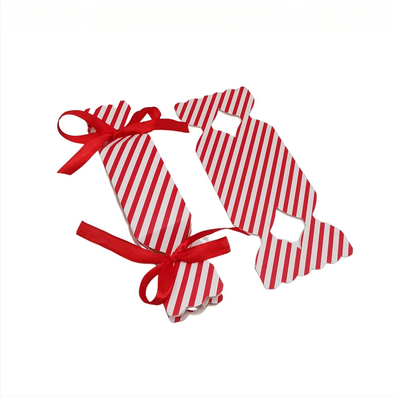 20 vienetų dryžuotų saldainių dėžučių rinkinys — kvadratinė popierinė dovanų dėžutė, šiuolaikinis stilius, vestuvėms tinkama