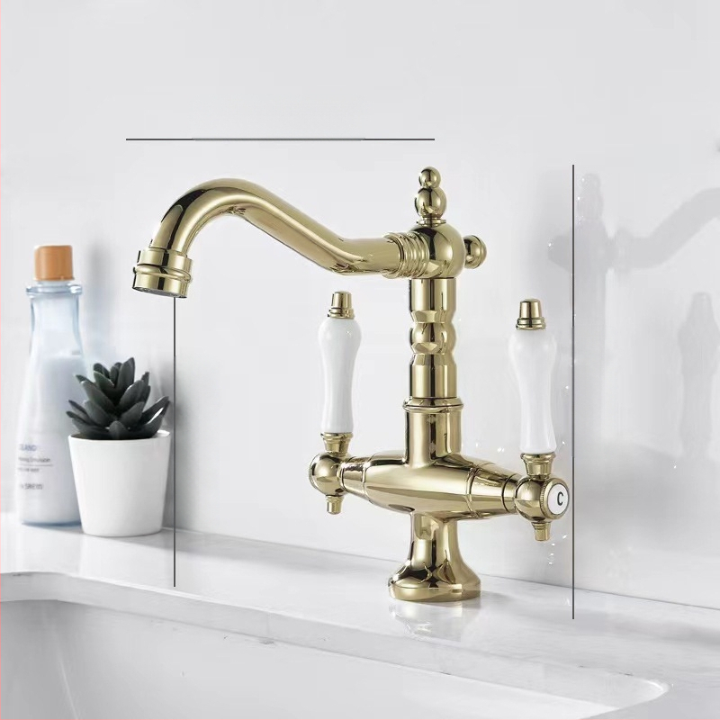 Virtuvės plautuvės čiaupas, dvigubo klasikinio dizaino, varinis korpusas, keramikos vožtuvas, įėjimas/išėjimas G1/2