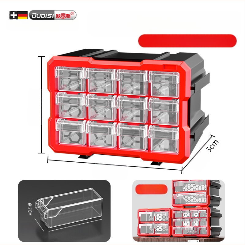 Dėžutės tipo mažų detalių organizatorius su skiriamaisiais, PVC, sienelės storis 3 mm, su dangteliu