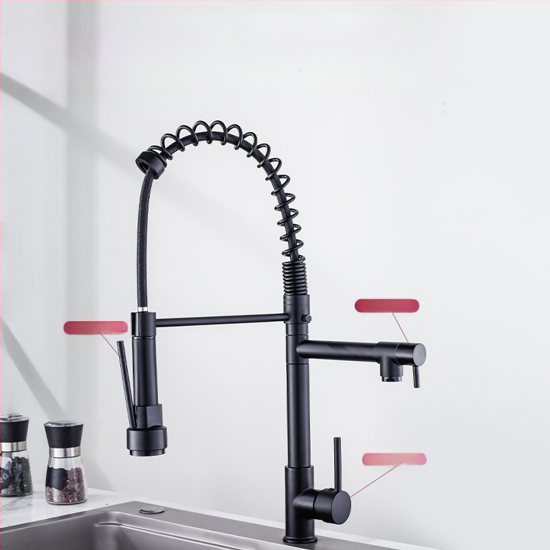 Kuhinjski faucet s izvlačnim crijevom i oprugom, topla i hladna voda, 360° okretna mlaznica