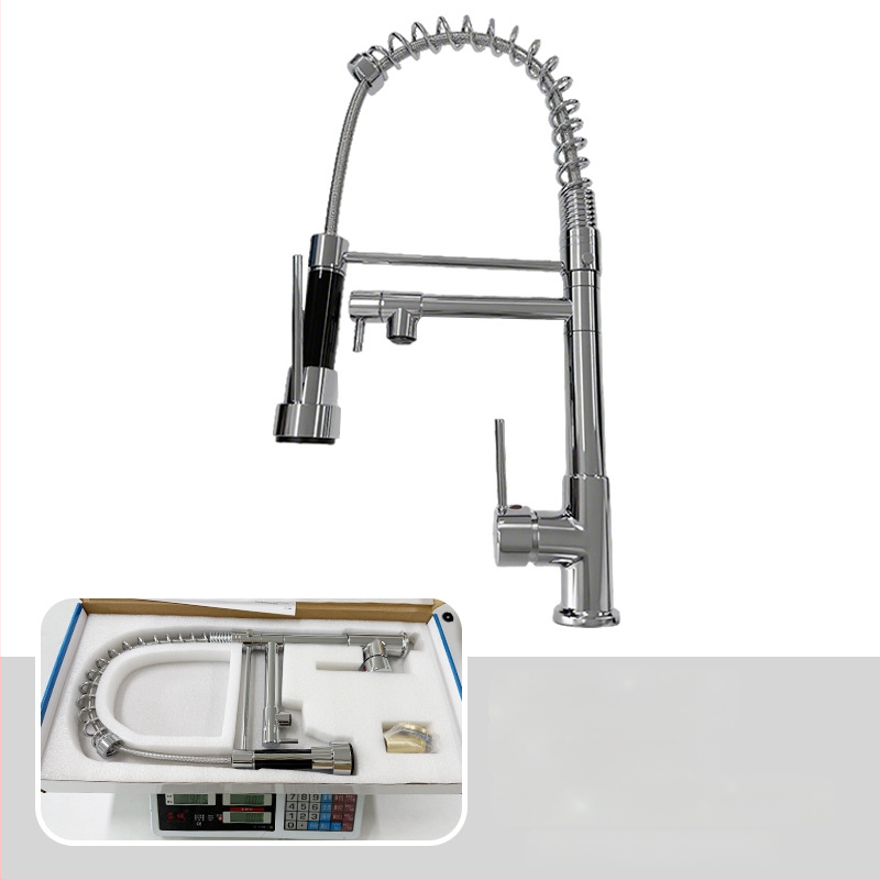 Kuhinjski faucet s izvlačnim crijevom i oprugom, topla i hladna voda, 360° okretna mlaznica