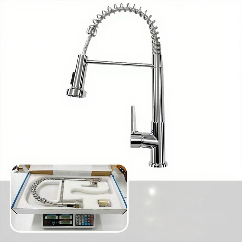 Kuhinjski faucet s izvlačnim crijevom i oprugom, topla i hladna voda, 360° okretna mlaznica