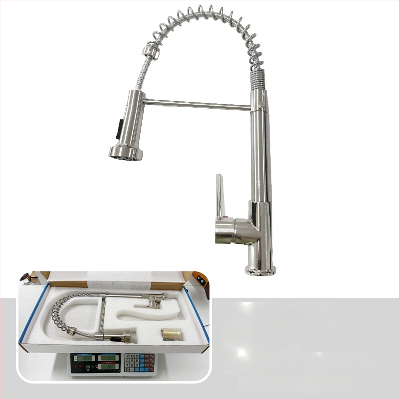 Kuhinjski faucet s izvlačnim crijevom i oprugom, topla i hladna voda, 360° okretna mlaznica