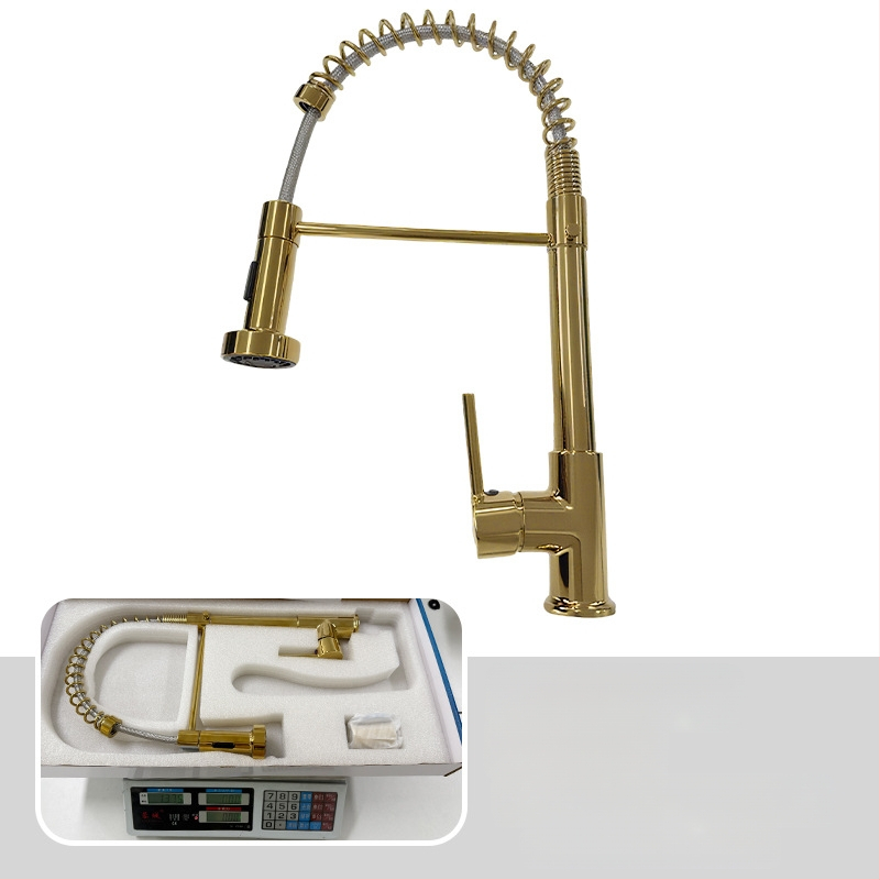 Kuhinjski faucet s izvlačnim crijevom i oprugom, topla i hladna voda, 360° okretna mlaznica