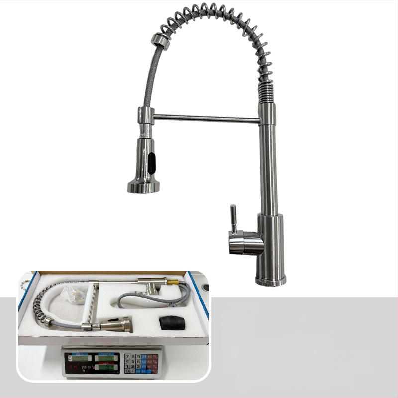 Kuhinjski faucet s izvlačnim crijevom i oprugom, topla i hladna voda, 360° okretna mlaznica