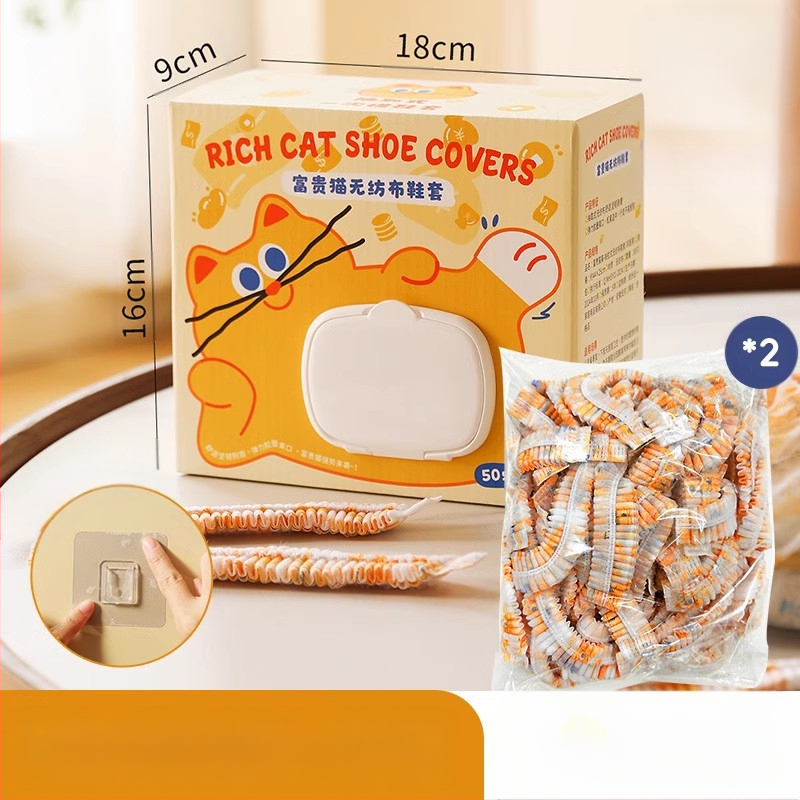 Κάλυμματα παπουτσιών για οικιακή χρήση, παχύ μη υφαντό ύφασμα, μιας χρήσης, εσωτερικοί χώροι, με σχέδιο γάτας
