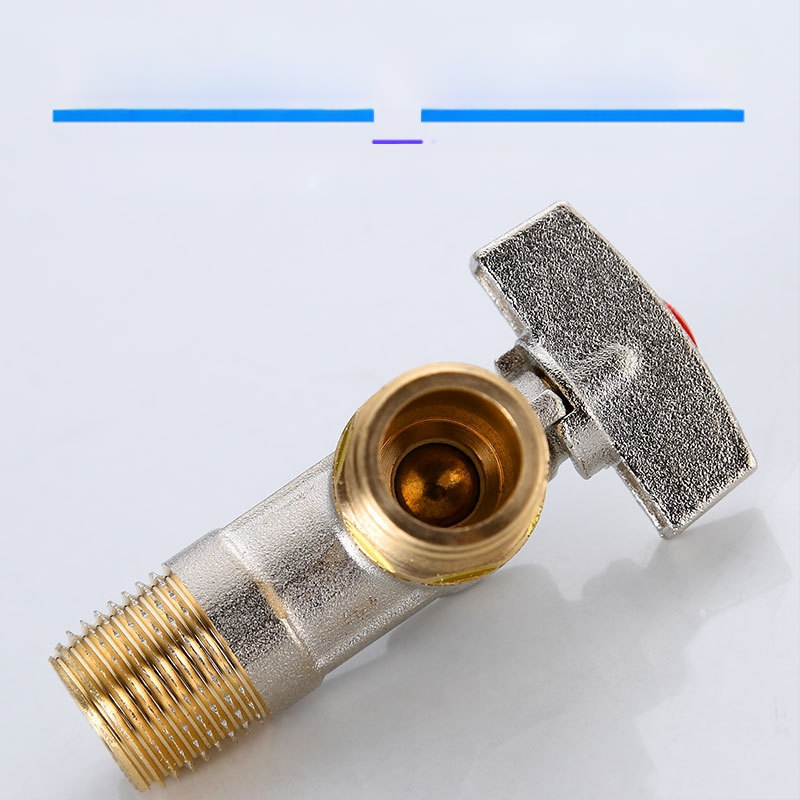 Месингов ъглов вентил за вграждане с голям поток и шаров клапан, за топла и студена вода; модел YLF1325; работно налягане 0.8 MPa; Ø20 мм; монтаж в стената; подходящ за тоалетни и бойлери