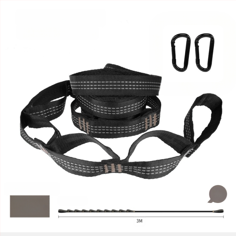 Hamakų diržai - reguliuojami, greitas montavimas, aukštos tvirtumo poliesteris, įtrauktos 2 sagtelės, nešiojami