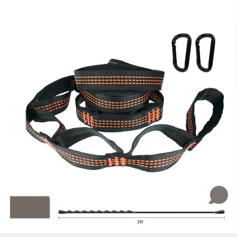 Hamakų diržai - reguliuojami, greitas montavimas, aukštos tvirtumo poliesteris, įtrauktos 2 sagtelės, nešiojami