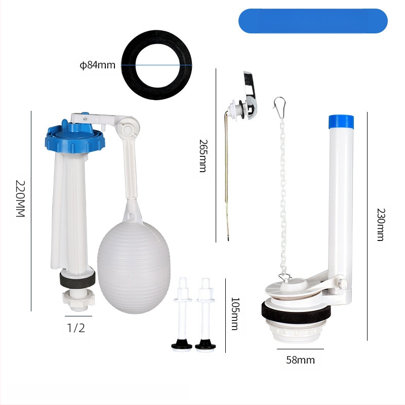 Išskaidyta vandens įleidimo vožtuvas tualeto bakeliui – PP medžiaga, veikimo režimas: priekinis tempimas / viršus paspaudimas, sanitarinės įrangos priedas