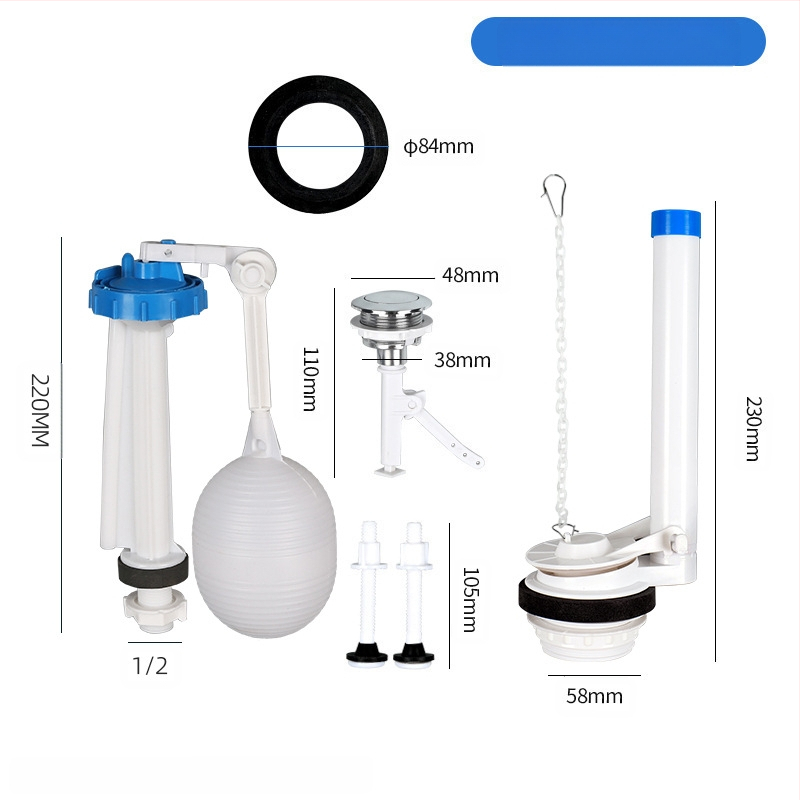 Išskaidyta vandens įleidimo vožtuvas tualeto bakeliui – PP medžiaga, veikimo režimas: priekinis tempimas / viršus paspaudimas, sanitarinės įrangos priedas