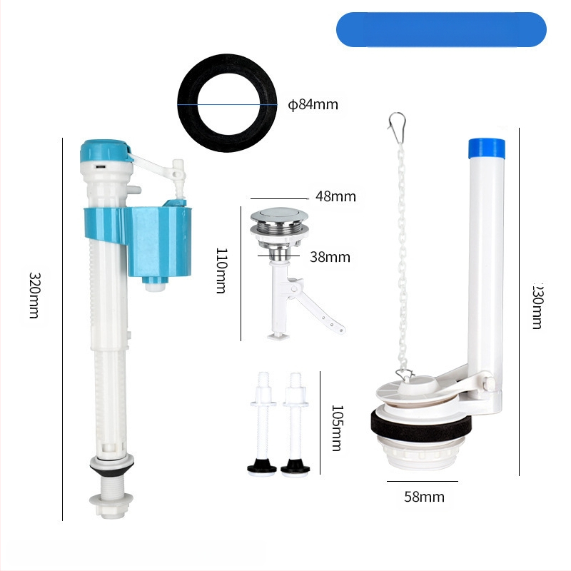 Išskaidyta vandens įleidimo vožtuvas tualeto bakeliui – PP medžiaga, veikimo režimas: priekinis tempimas / viršus paspaudimas, sanitarinės įrangos priedas