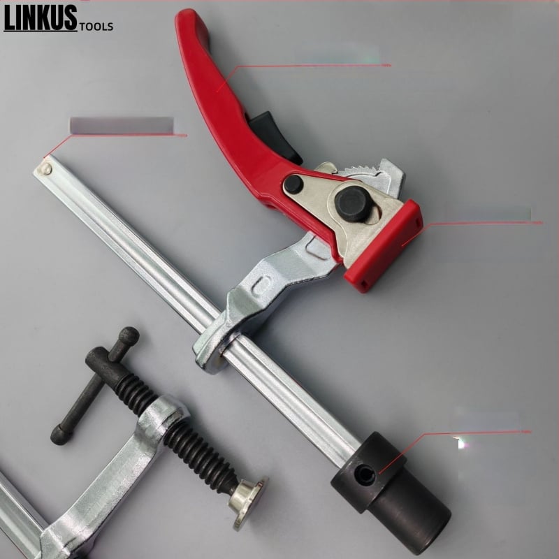 F-образна зажимна клипса за заваръчни и дървообработващи маси — 3D гъвкава платформа, бързо фиксиране, материал: хром ванадий стомана, тегло 0.5 кг