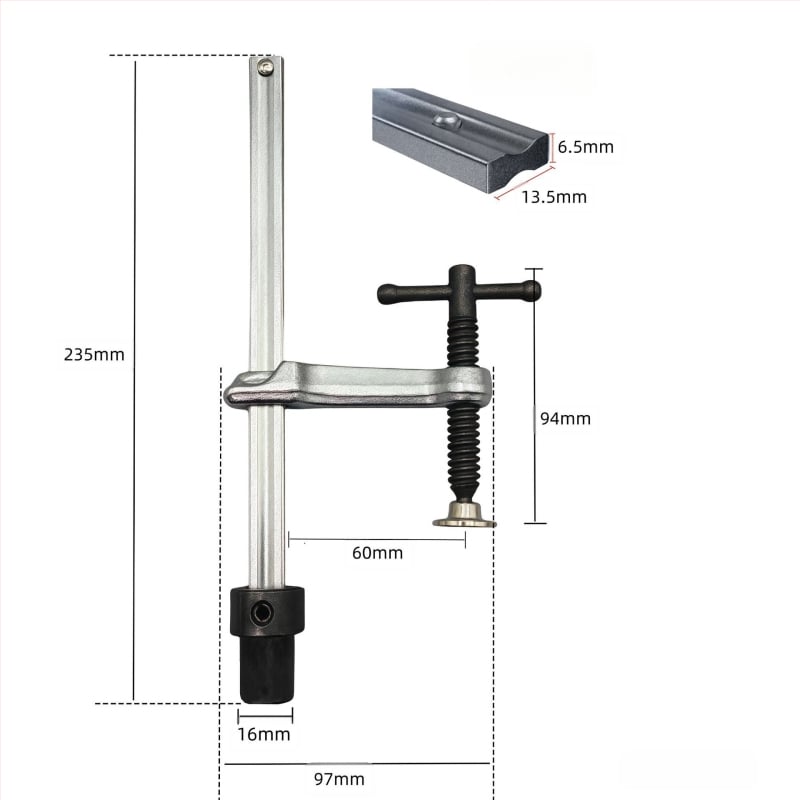 F-образна зажимна клипса за заваръчни и дървообработващи маси — 3D гъвкава платформа, бързо фиксиране, материал: хром ванадий стомана, тегло 0.5 кг