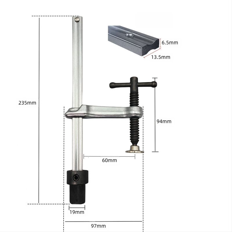F-образна зажимна клипса за заваръчни и дървообработващи маси — 3D гъвкава платформа, бързо фиксиране, материал: хром ванадий стомана, тегло 0.5 кг
