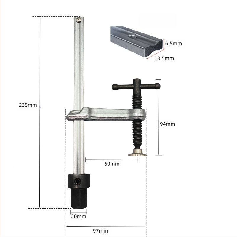 F-образна зажимна клипса за заваръчни и дървообработващи маси — 3D гъвкава платформа, бързо фиксиране, материал: хром ванадий стомана, тегло 0.5 кг
