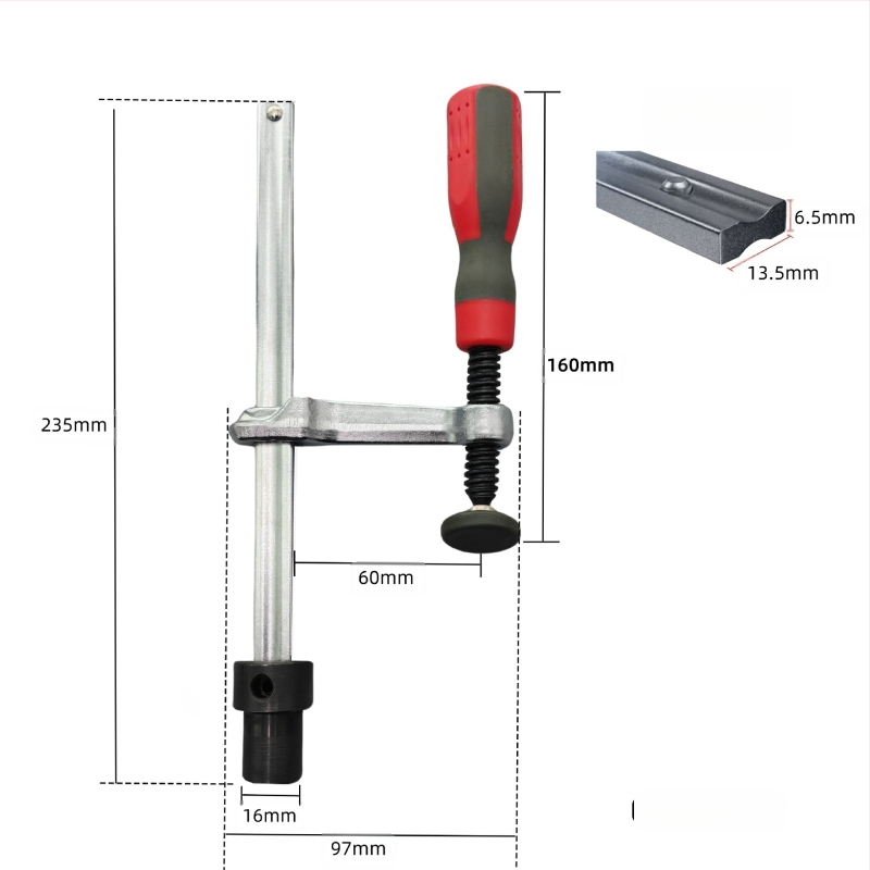 F-образна зажимна клипса за заваръчни и дървообработващи маси — 3D гъвкава платформа, бързо фиксиране, материал: хром ванадий стомана, тегло 0.5 кг
