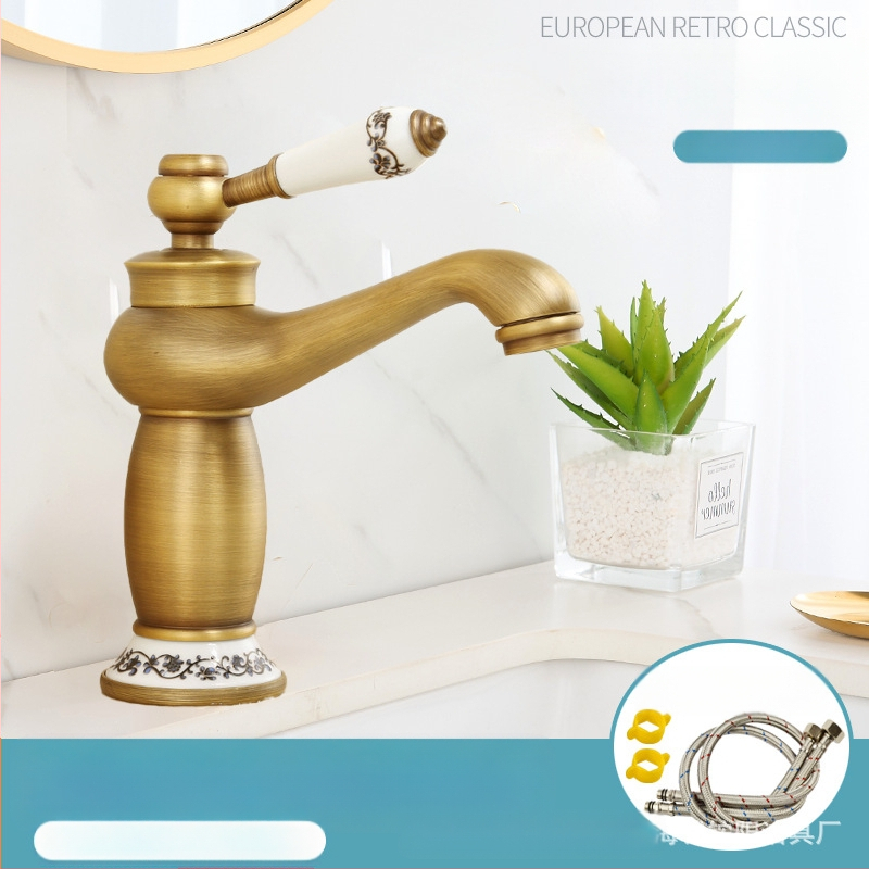 Europos stiliaus praustuvo maišytuvas, varinis korpusas, keraminis vožtuvo korpusas, 8 mm įvadas/išvadas, keliamasis veikimas