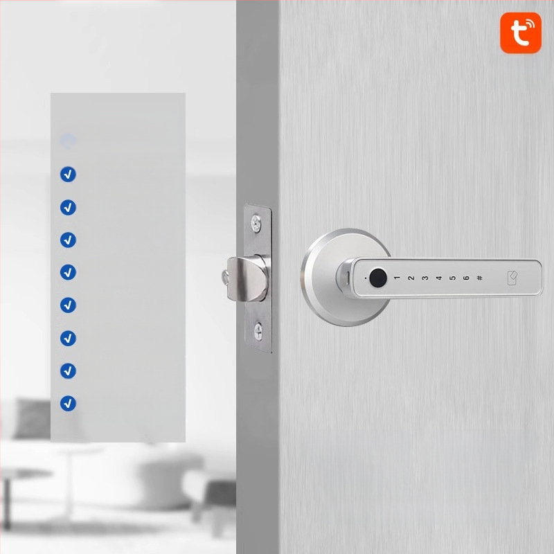 Κλειδαριά με αναγνώριση δακτυλικού αποτυπώματος για εσωτερικές ξύλινες πόρτες, με κωδικό πρόσβασης, σφαιρική λαβή, μοντέλο 130/190, τροφοδοσία DC