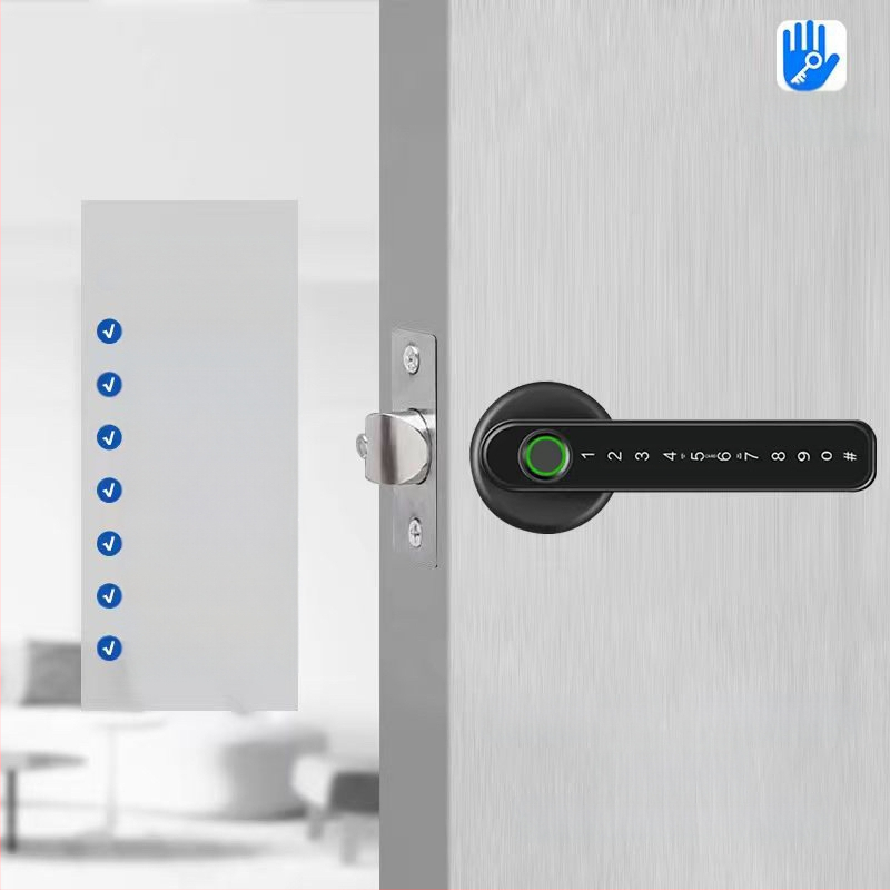 Κλειδαριά με αναγνώριση δακτυλικού αποτυπώματος για εσωτερικές ξύλινες πόρτες, με κωδικό πρόσβασης, σφαιρική λαβή, μοντέλο 130/190, τροφοδοσία DC