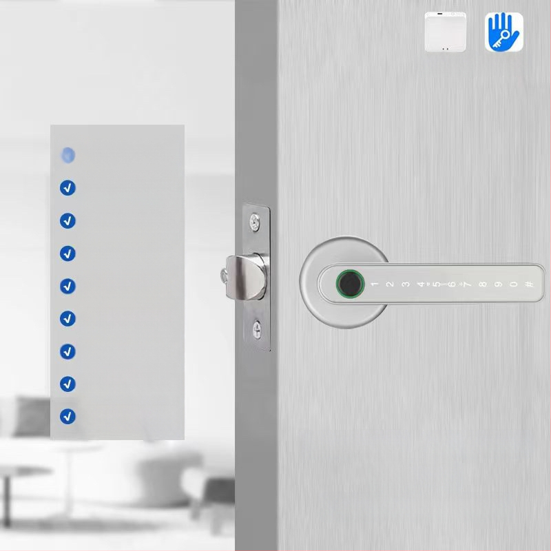 Κλειδαριά με αναγνώριση δακτυλικού αποτυπώματος για εσωτερικές ξύλινες πόρτες, με κωδικό πρόσβασης, σφαιρική λαβή, μοντέλο 130/190, τροφοδοσία DC