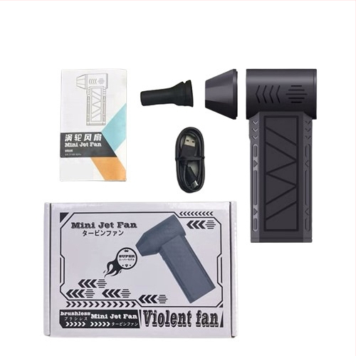 Rankinis turbininis ventiliatorius su be šepetėlių motoru, įmontuota 4000 mAh baterija, bepakopė greičio kontrolė, triukšmas 37–45 dB, baterijos veikimo laikas 1–3 valandos