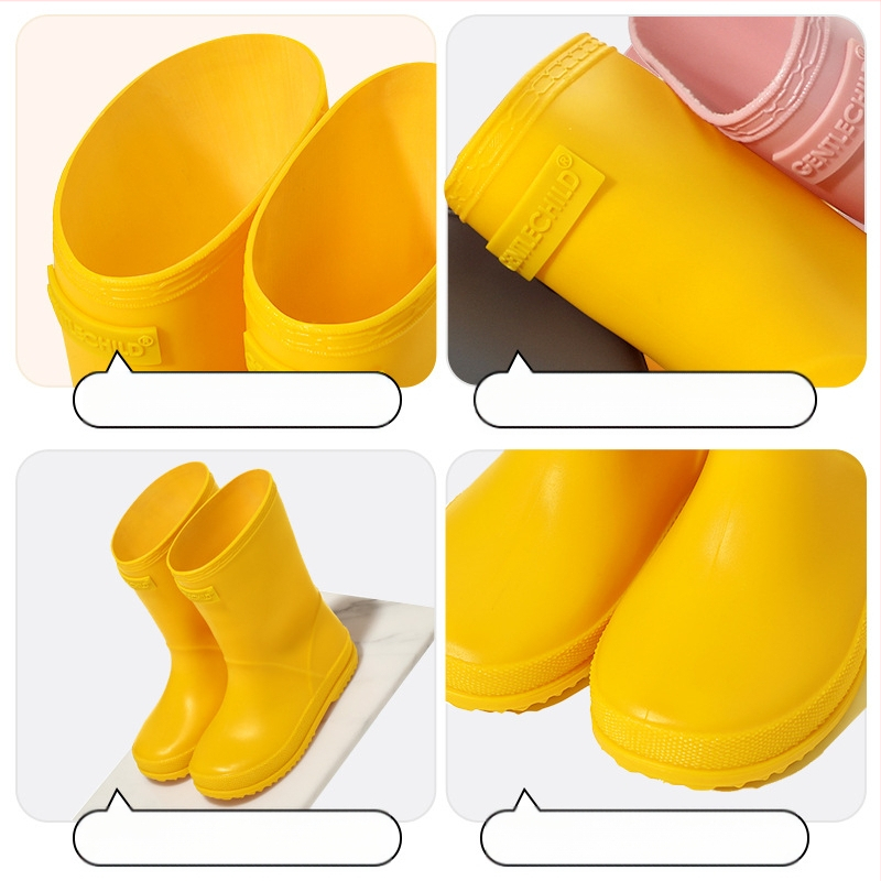 Bērnu lietus zābaki PVC, ūdensdroši, pretslīdējoša mīkstā zole, zems papēdis 1–3 cm