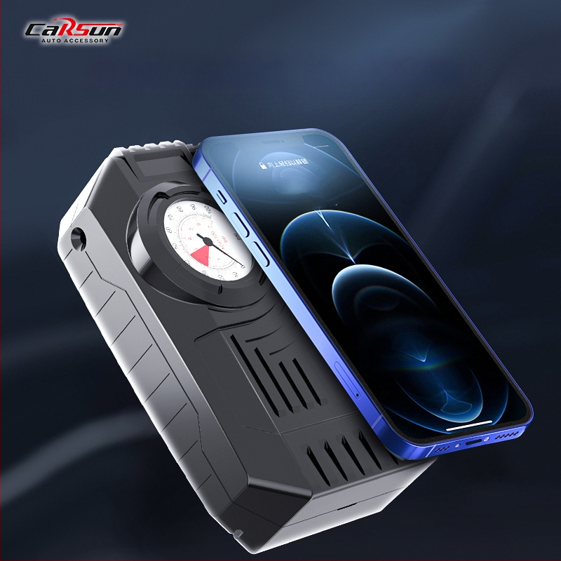 Elektrinis automobilio mini padangų siurblys su naktiniu apšvietimu, 12V, 80W, 25 L/min, akumuliatoriaus maitinimas, 3 m laidas