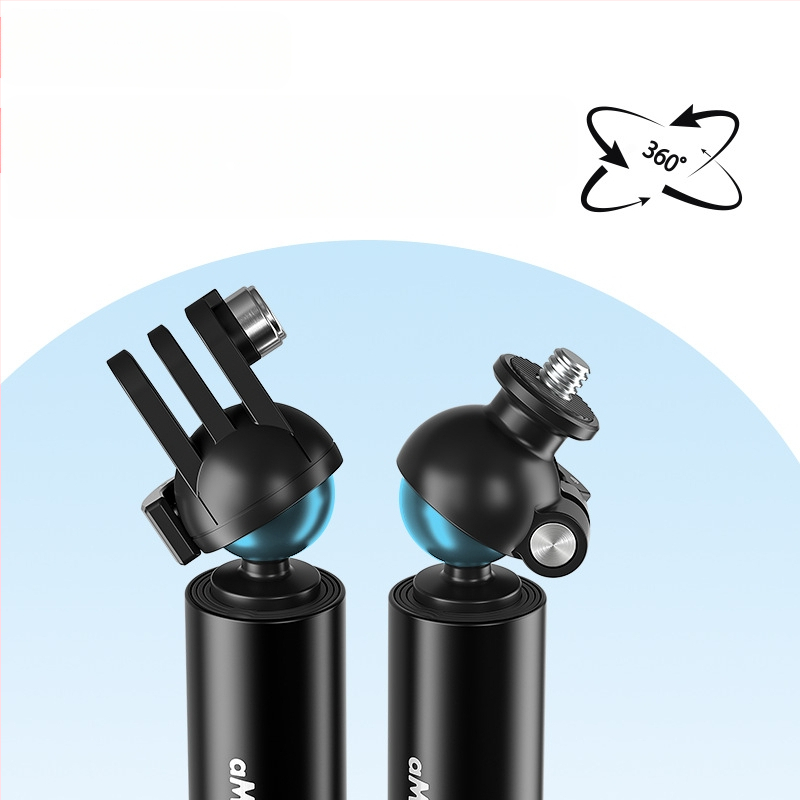 Izstiepjams selfie sticks ar kugļu galvu sportkamerām – alumīnija sakausējums + nerūsējošais tērauds; saderīgs ar Insta360, DJI, GoPro; zīmols Amagisn Amy