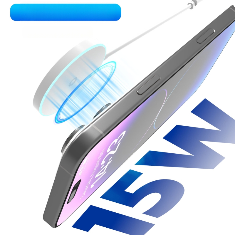 Apvalus magnetinis belaidis įkrovėjas su atmosferiniu apšvietimu, MagSafe suderinamas, 15W QC3.0, CE/FCC/ROHS sertifikatai