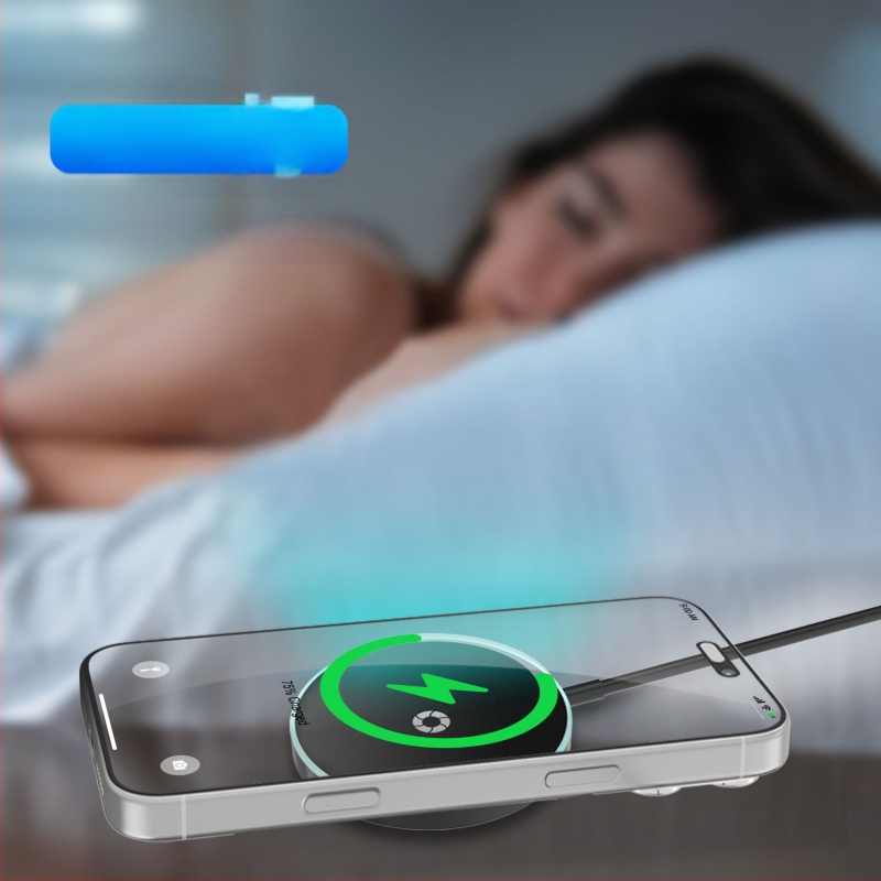 Apvalus magnetinis belaidis įkrovėjas su atmosferiniu apšvietimu, MagSafe suderinamas, 15W QC3.0, CE/FCC/ROHS sertifikatai