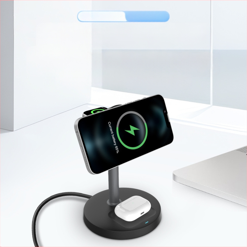 Menoway 15W безжично зарядно док-станция 3-в-1 за Apple iPhone QC3.0, CE/ROHS, 3A изход