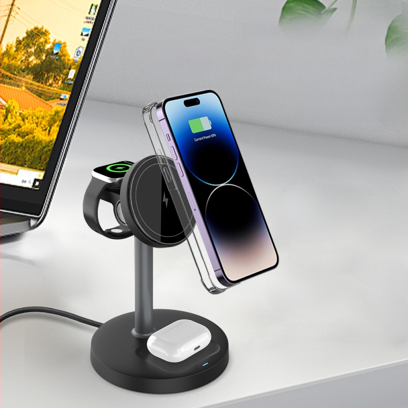 Menoway 15W безжично зарядно док-станция 3-в-1 за Apple iPhone QC3.0, CE/ROHS, 3A изход