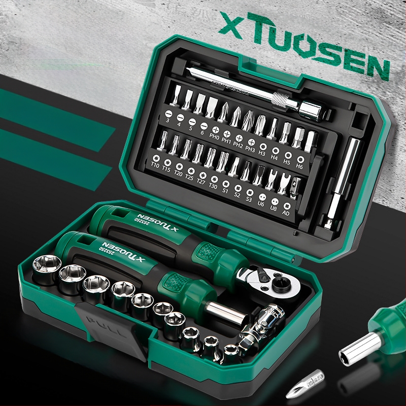 Tuosen Σετ ratchet κατσαβίδια με εναλλάξιμες μύτες, κεφαλές σταυρού και ευθείας, χάλυβας άνθρακα