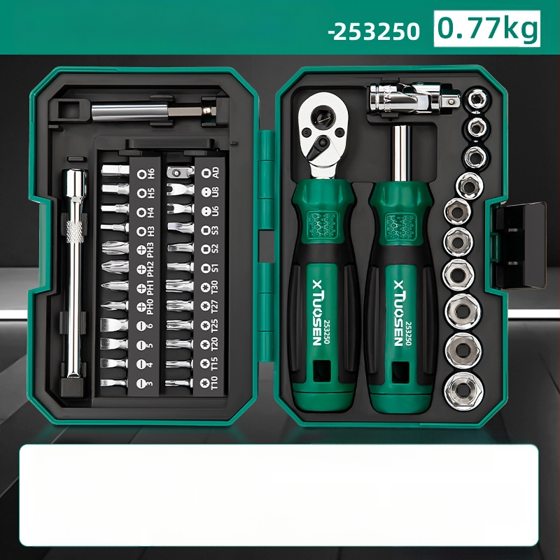 Tuosen ratchet veržtuvų rinkinys su keičiamais bitais, kryžminė ir plokščia galvutė, anglies plienas