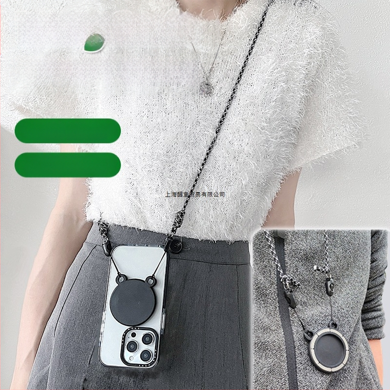 Pandantiv magnetic pentru telefon – două culori, compatibil MagSafe, șnur țesut pentru gât