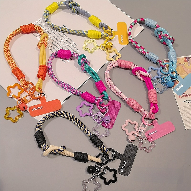 Moteriškas telefono ritė riešui, megztas, reguliuojamas, dvigubos paskirties, rankų darbo, geometrinis pakabukas